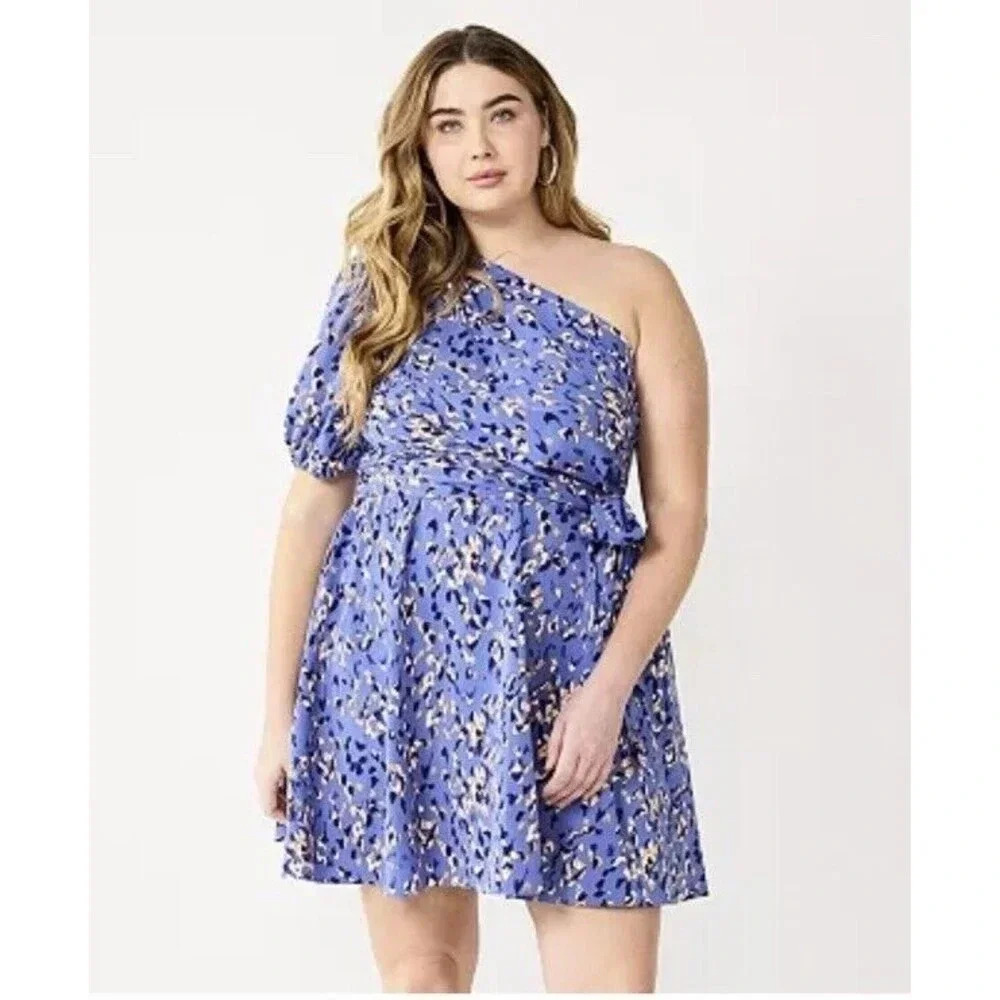 Nine West Womens Purple Fit And Flare One Shoulder Dress Size Women’s Size XL